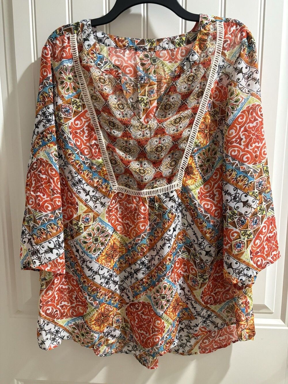 Women’s XL SemiSheer 3/4 Sleeve Blouse Multicolored